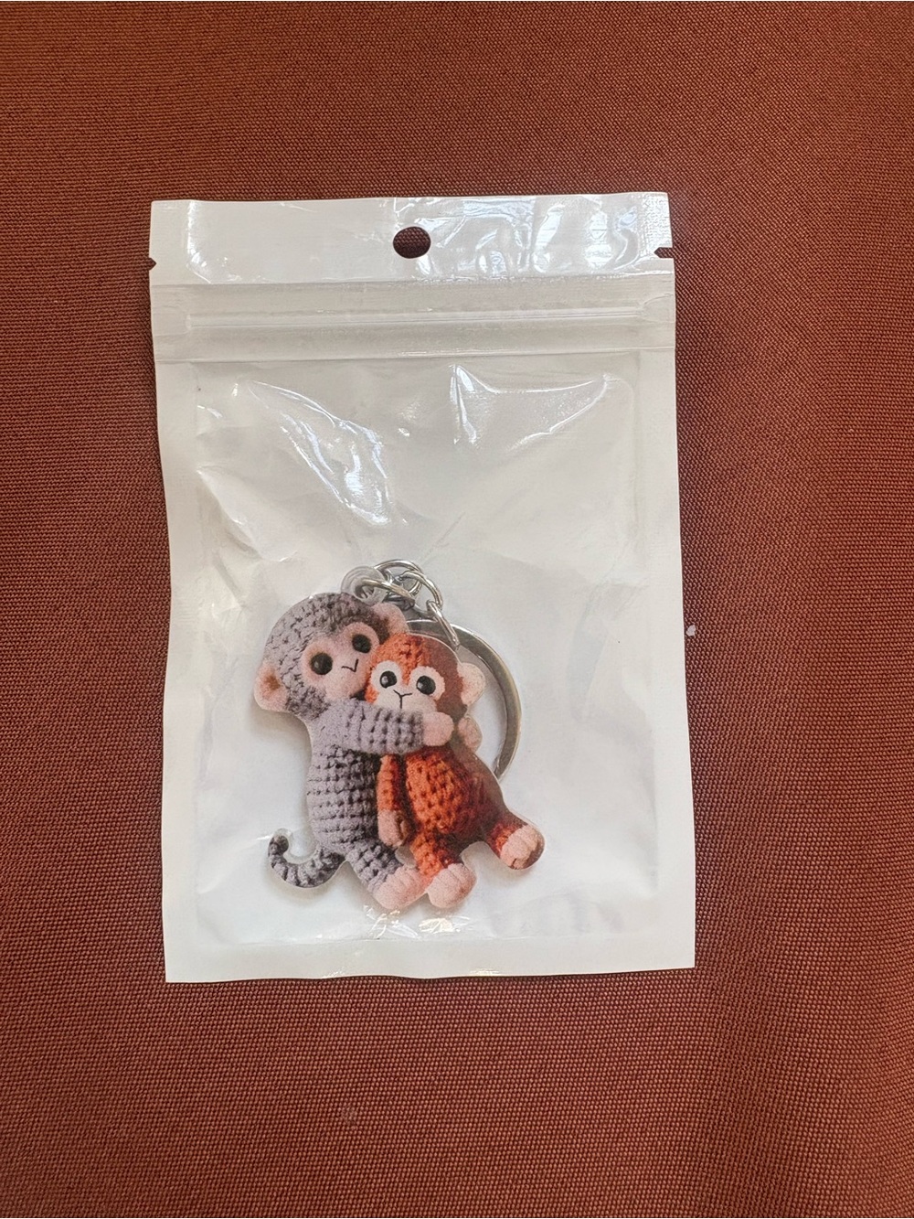 Cute Punch Hughom Monkey Keychain - Gray & Brown
